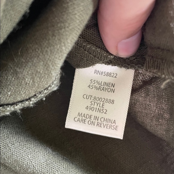 Max Studio Olive Green Linen Short Sleeve Dress - Picture 9 of 10